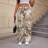 Women Fall Print Cargo Casual Denim Pants