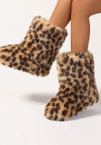 Women Long Fur Boots Warm Thick-soled Mid-calf Boots Leopard Print Snow Boots Women Long Fur Boots Warm Thick-soled Mid-calf Boots Leopard Print Snow Boots