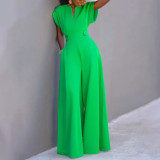 Women casual solid wide-leg jumpsuit