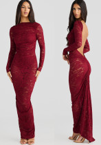 Women Lace Patchwork See-Through Backless Gathered Bodycon Dress Women Lace Patchwork See-Through Backless Gathered Bodycon Dress