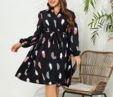 Autumn Long Sleeve Print Women Elegant Plus Size Dress