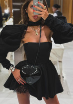 Women Sexy Long Sleeve Strapless Black A-Line Dress Women Sexy Long Sleeve Strapless Black A-Line Dress