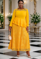 See-Through Round Neck Long-Sleeved Lace Ruffle Formal Party Dress See-Through Round Neck Long-Sleeved Lace Ruffle Formal Party Dress