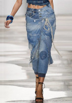 High Waist Women's Denim Pants Ripped Lace Trend Tight Jeans High Waist Women's Denim Pants Ripped Lace Trend Tight Jeans