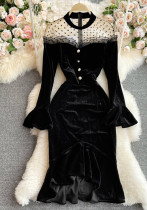 Luxury Mesh Patchwork Bodycon Fishtail Velvet Dress Luxury Mesh Patchwork Bodycon Fishtail Velvet Dress