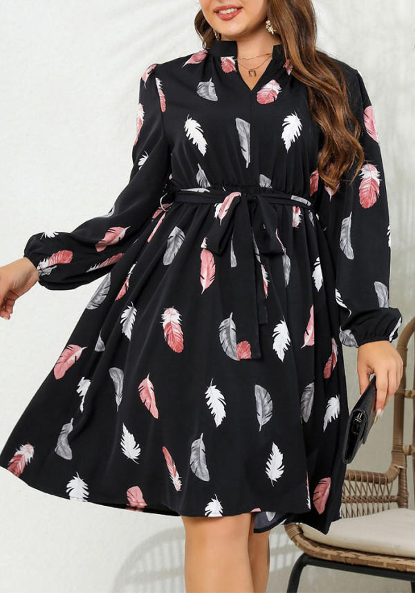 Autumn Long Sleeve Print Women Elegant Plus Size Dress