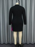 African Contrast Color Long Sleeve Formal Party Fashion Bodycon Dress