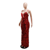 Fashion Sexy Strap Sequin Long Evening Dress