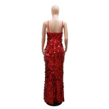 Fashion Sexy Strap Sequin Long Evening Dress