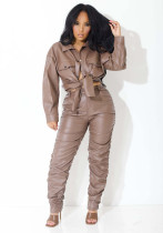 Fashion Women's Two-Piece Pu Leather Pants Set Fashion Women's Two-Piece Pu Leather Pants Set