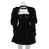 Women Sexy Long Sleeve Strapless Black A-Line Dress