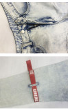 Men's Trendy Patch Webbing Ripped Zipper Denim Pants