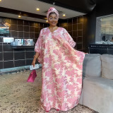 African Mother Loose Long Gown Bubu Bat Sleeves Robe Dress With Headscarf