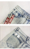 Men's Trendy Patch Webbing Ripped Zipper Denim Pants