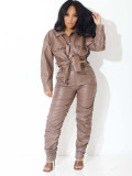 Fashion Women's Two-Piece Pu Leather Pants Set