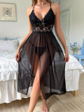 Sexy See-Through Blacks Trap Lace Mesh Night Dress