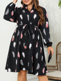 Autumn Long Sleeve Print Women Elegant Plus Size Dress