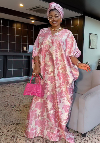 African Mother Loose Long Gown Bubu Bat Sleeves Robe Dress With Headscarf