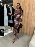 Autumn Street Print Sexy Slit Irregular Dress