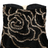 V-Neck Strapless Luxury Sequin Formal Party Long Dress