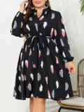 Autumn Long Sleeve Print Women Elegant Plus Size Dress