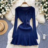Women French knitting dress with bow and ruffles