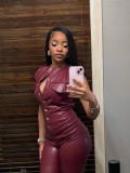 Women's Fashion Sleeveless Pu Leather Jumpsuit