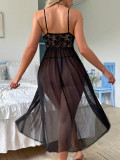 Sexy See-Through Blacks Trap Lace Mesh Night Dress