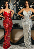 Fashion Sexy Strap Sequin Long Evening Dress Fashion Sexy Strap Sequin Long Evening Dress
