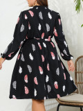 Autumn Long Sleeve Print Women Elegant Plus Size Dress