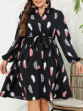 Autumn Long Sleeve Print Women Elegant Plus Size Dress