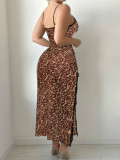 Sexy Leopard Lingerie Strap Slit Night Dress