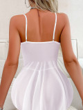 Sexy White Lingerie See Through Lace Patchwork Strap Night Dress