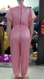 Women Ruffle Edge Sleeve Lace-Up Top and Elastic Pants Two-piece Set