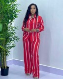 Women Casual Striped Long Sleeve Top and Pant Two Piece Set