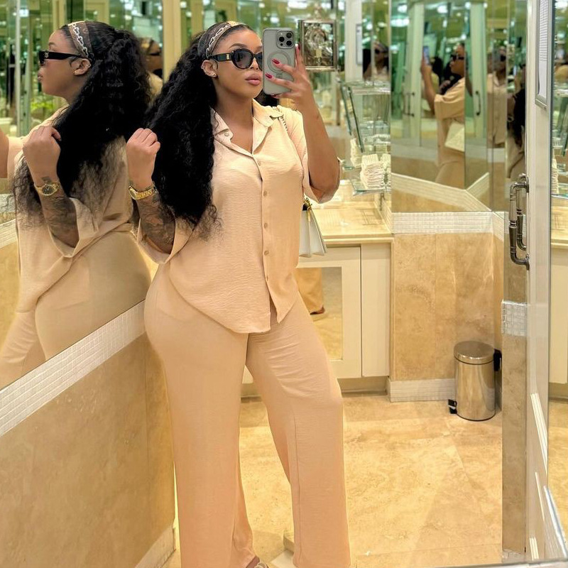 Women African Casual Short-sleeved shirt and trousers two-piece suit