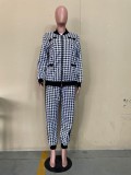 Women Casual long-sleeved Top and Pant houndstooth two-piece set