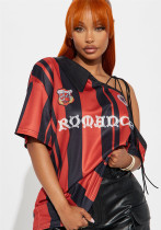 Women autumn sexy striped short-sleeved t-shirt slash shoulder top Women autumn sexy striped short-sleeved t-shirt slash shoulder top