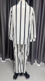 Women Casual Striped Long Sleeve Top and Pant Two Piece Set