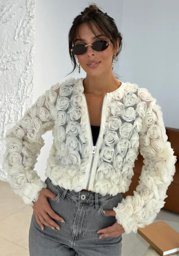 Women autumn mesh flower top