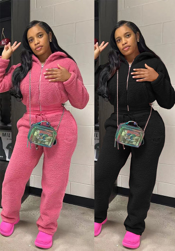 Women solid casual bubble velvet top and pant two piece set