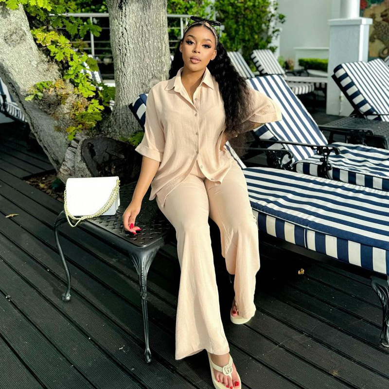 Women African Casual Short-sleeved shirt and trousers two-piece suit