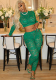 Women autumn lace Crop sexy long-sleeved Top and Pand Two Piece Set