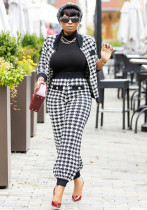 Women Casual long-sleeved Top and Pant houndstooth two-piece set Women Casual long-sleeved Top and Pant houndstooth two-piece set