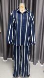 Women Casual Striped Long Sleeve Top and Pant Two Piece Set