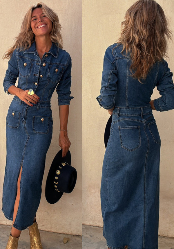 Women casual long-sleeved denim dress