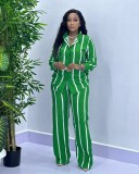 Women Casual Striped Long Sleeve Top and Pant Two Piece Set
