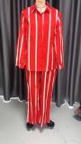 Women Casual Striped Long Sleeve Top and Pant Two Piece Set