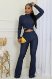 Long-Sleeved Tight Slim Top High Waist Bell Bottom Stretch Pants Set