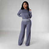 Women's Autumn And Winter Long-Sleeved Knitting Shirt Wide-Leg Trousers Casual Two-Piece Set